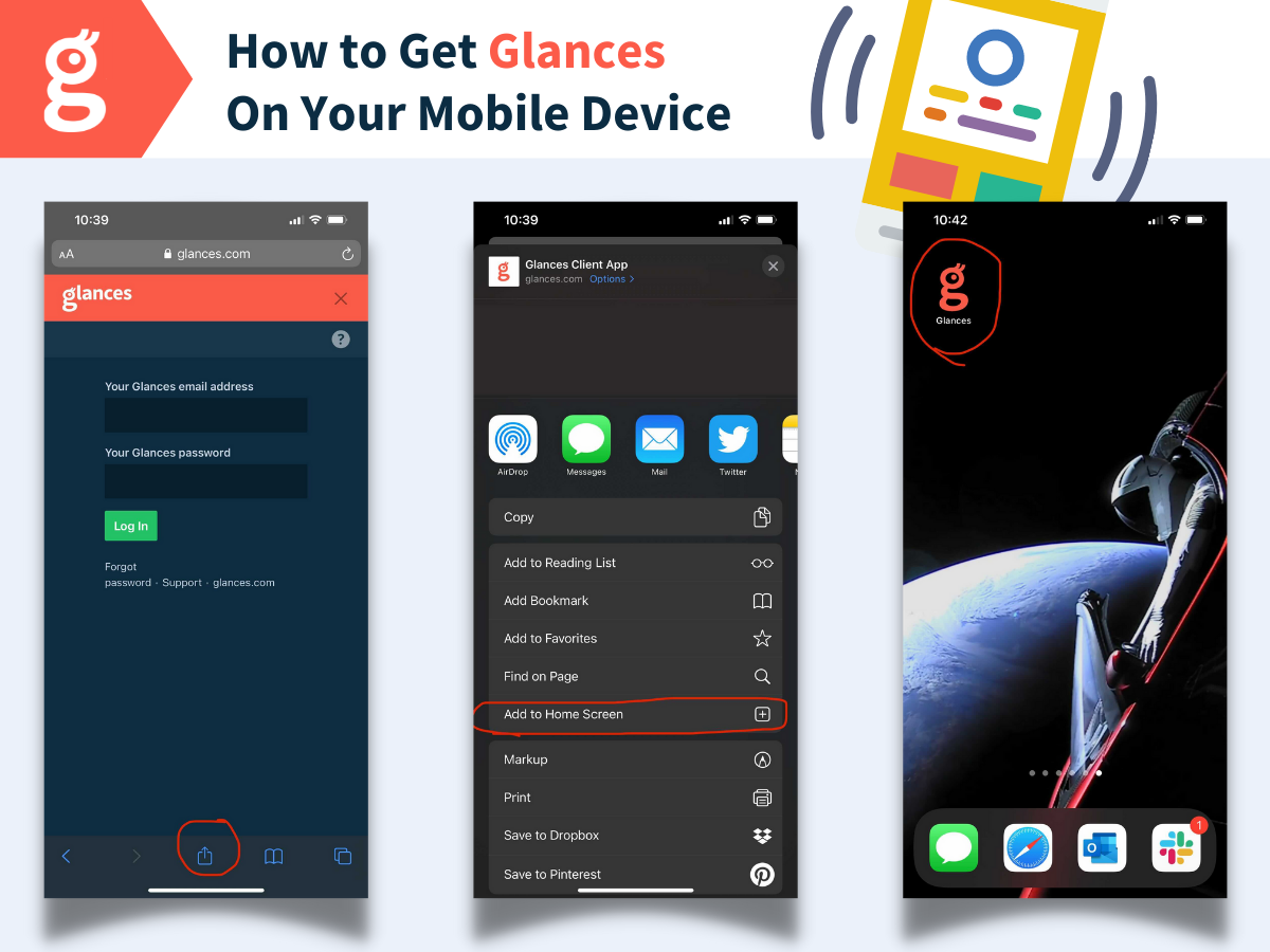 How to get Glances on your mobile device Screenshots describing how to add Glances as a mobile app